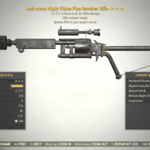 Screenshot of a Fallout 76 item for PC & Steam players, showing the stats.