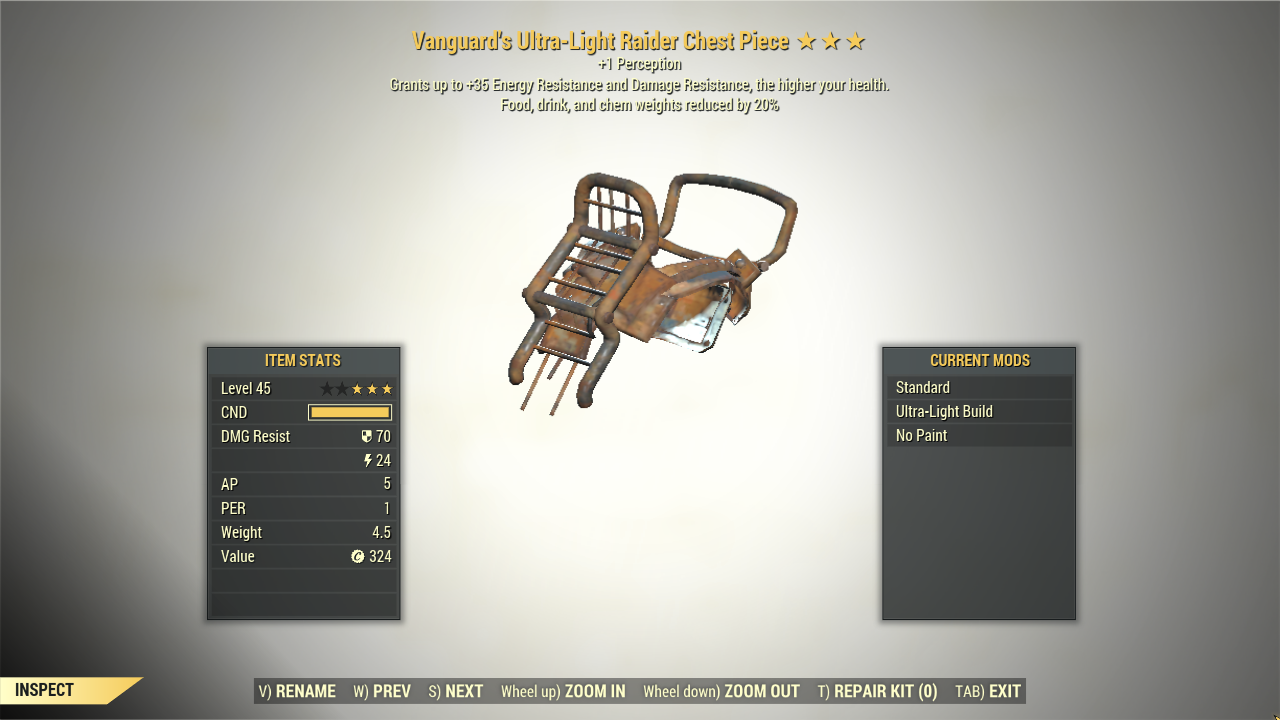 Screenshot of a Fallout 76 item for PC & Steam players, showing the stats.