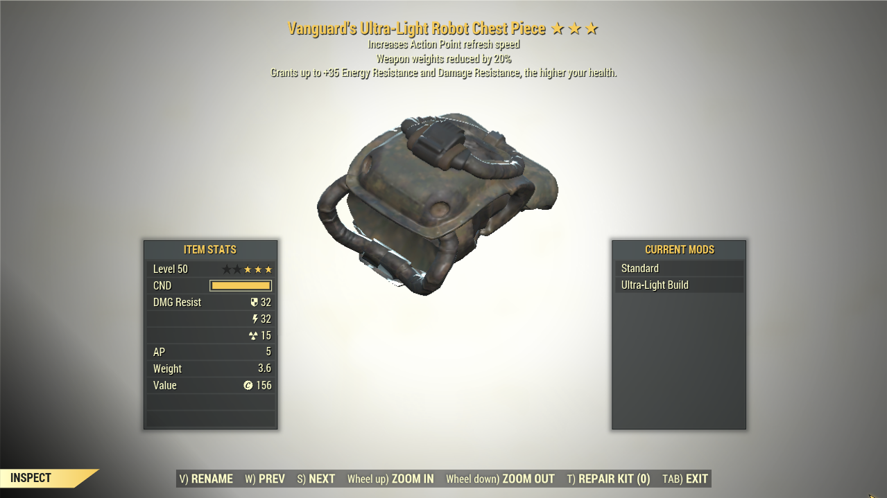 Screenshot of a Fallout 76 item for PC & Steam players, showing the stats.