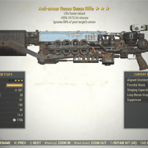 Screenshot of a Fallout 76 item for PC & Steam players, showing the stats.