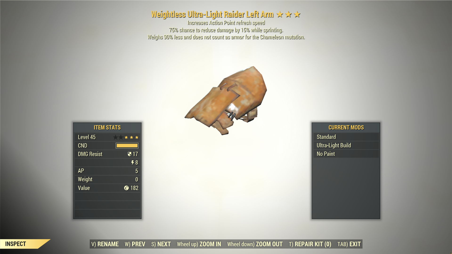 Screenshot of a Fallout 76 item for PC & Steam players, showing the stats.