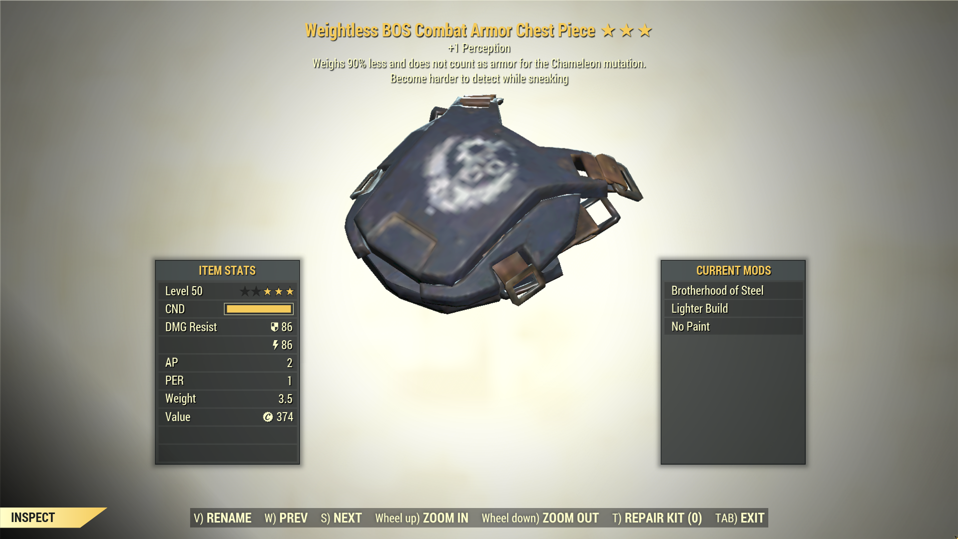 Screenshot of a Fallout 76 item for PC & Steam players, showing the stats.