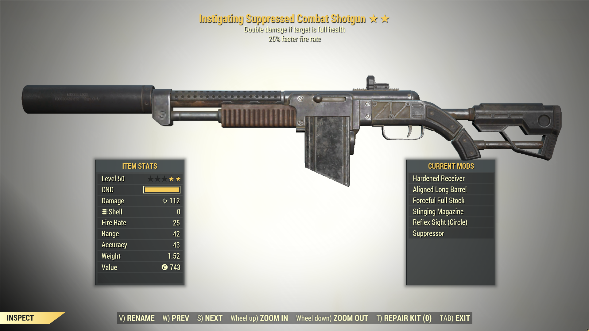 Screenshot of a Fallout 76 item for PC & Steam players, showing the stats.