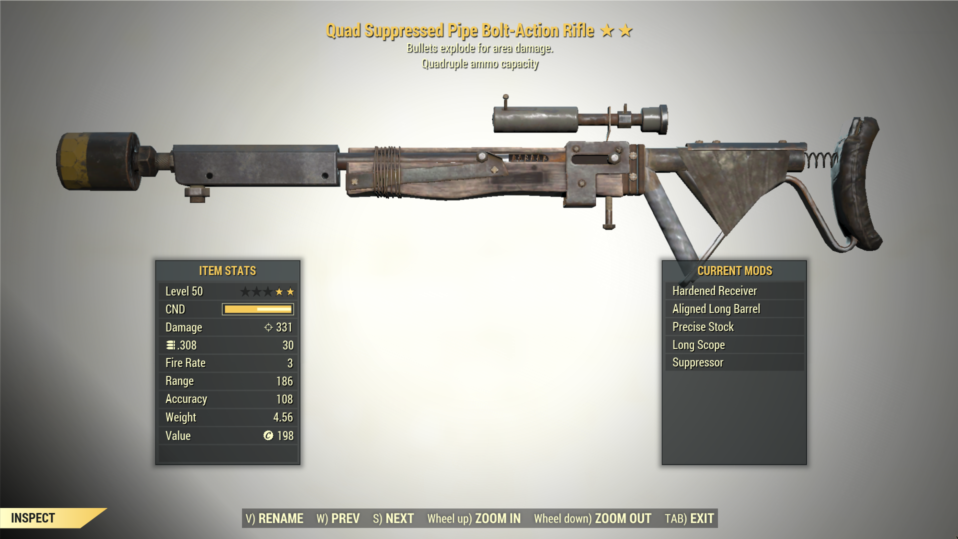 Screenshot of a Fallout 76 item for PC & Steam players, showing the stats.