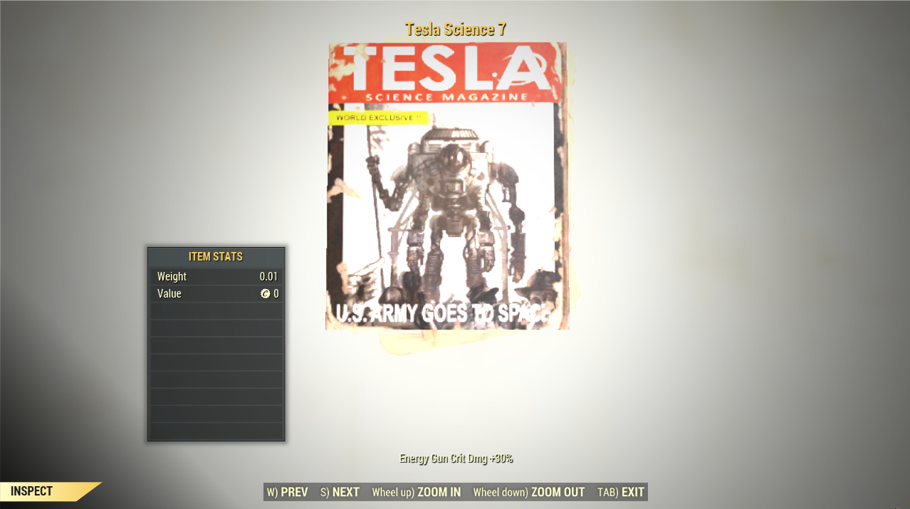 Screenshot of a Fallout 76 item for PC & Steam players, showing the stats.