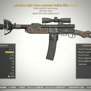 Screenshot of a Fallout 76 item for PC & Steam players, showing the stats.