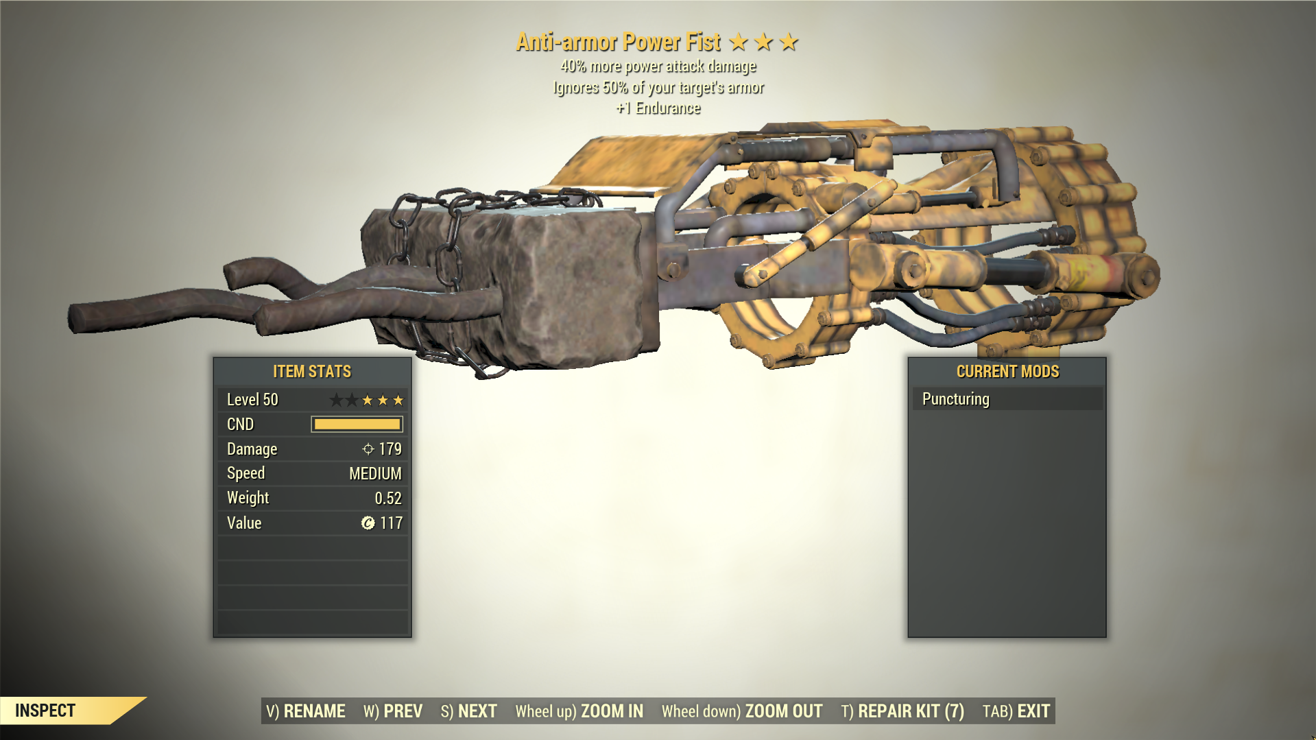 Screenshot of a Fallout 76 item for PC & Steam players, showing the stats.