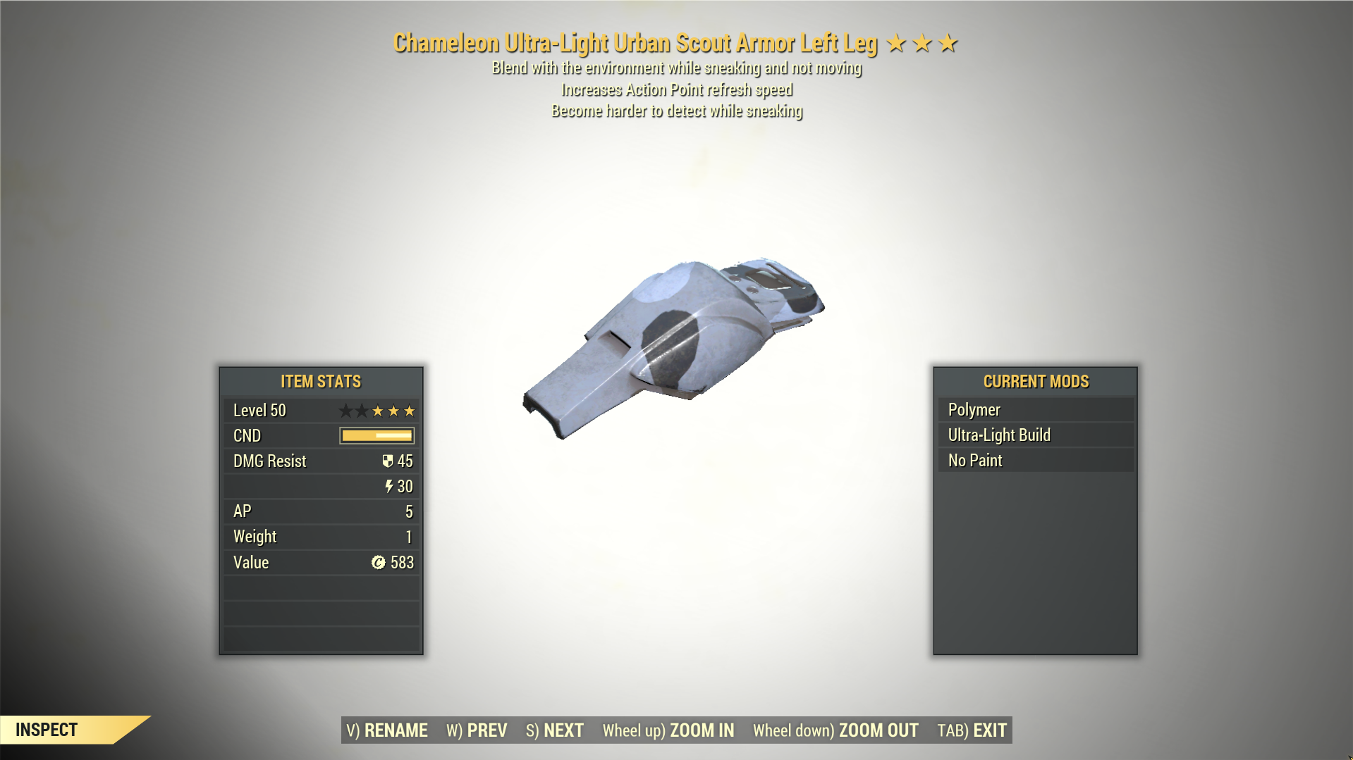 Screenshot of a Fallout 76 item for PC & Steam players, showing the stats.