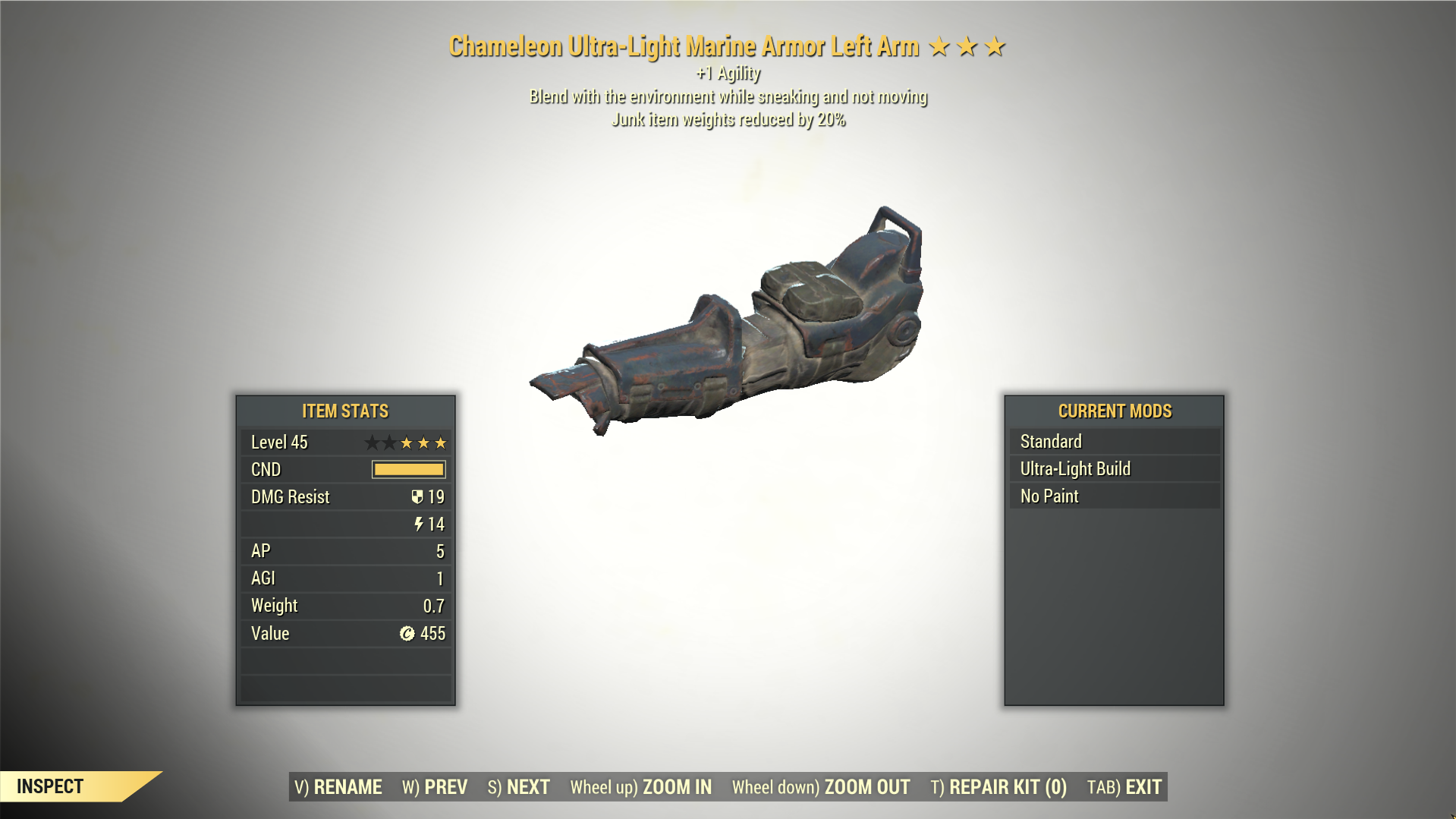 Screenshot of a Fallout 76 item for PC & Steam players, showing the stats.