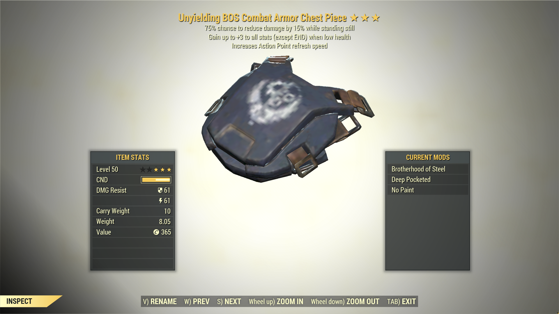 Screenshot of a Fallout 76 item for PC & Steam players, showing the stats.