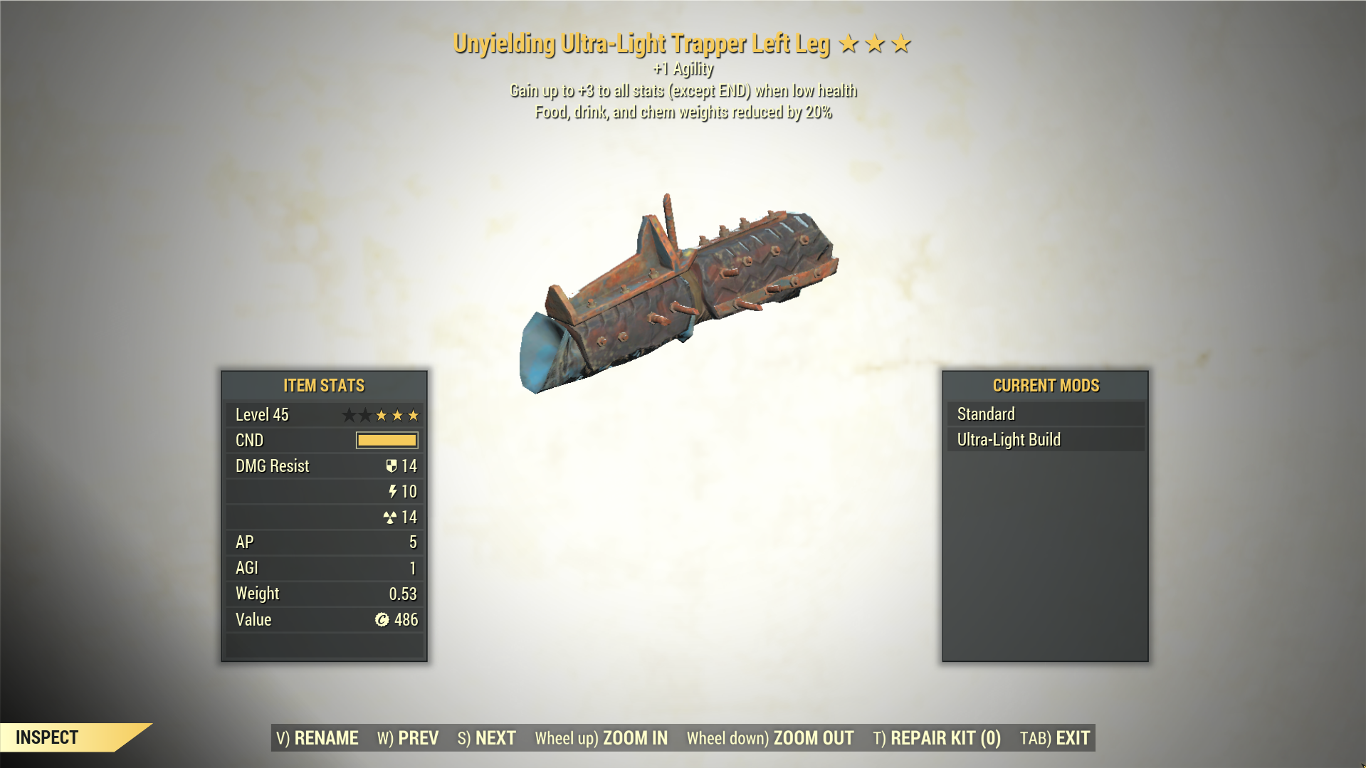 Screenshot of a Fallout 76 item for PC & Steam players, showing the stats.