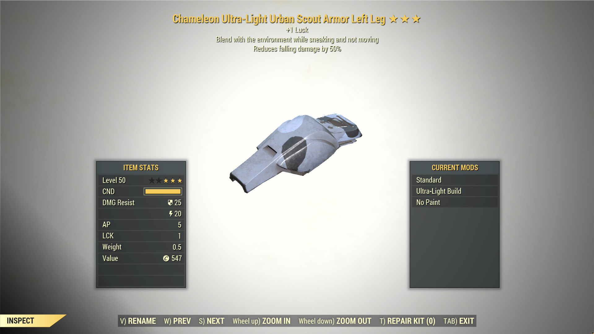 Screenshot of a Fallout 76 item for PC & Steam players, showing the stats.