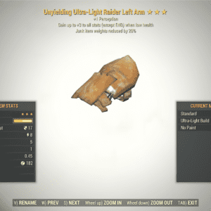 Screenshot of a Fallout 76 item for PC & Steam players, showing the stats.