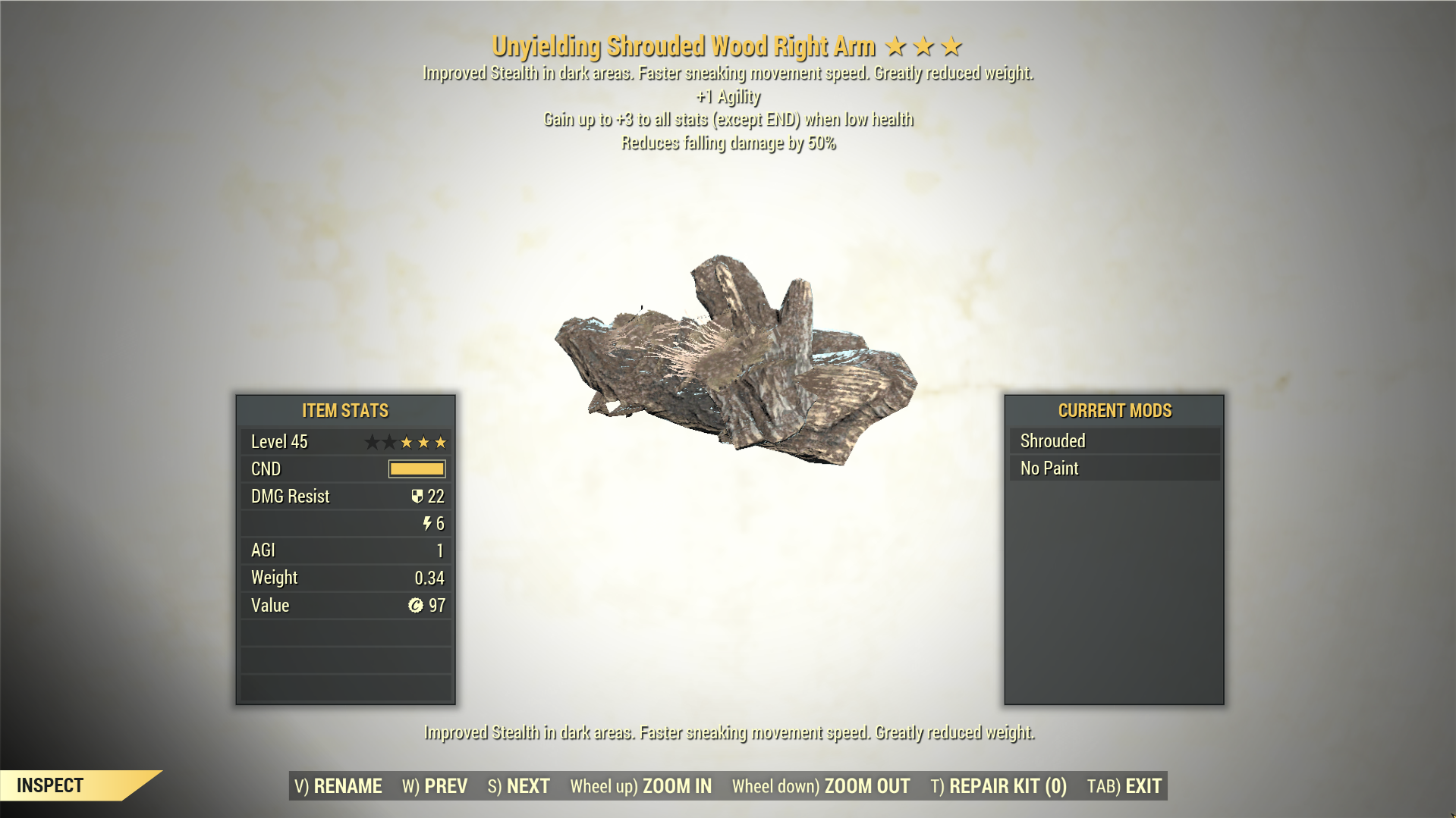 Screenshot of a Fallout 76 item for PC & Steam players, showing the stats.