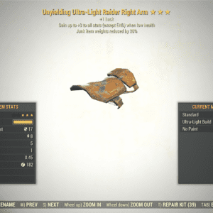 Screenshot of a Fallout 76 item for PC & Steam players, showing the stats.