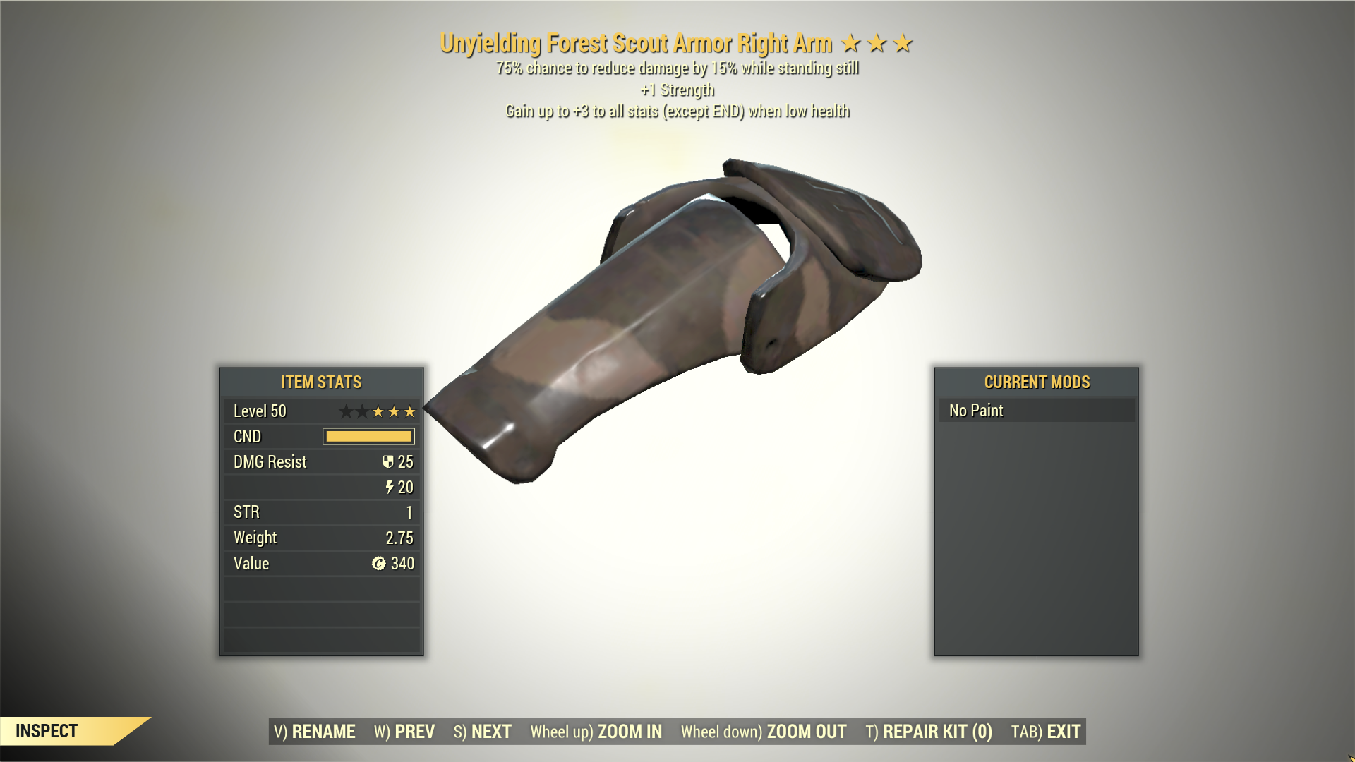 Screenshot of a Fallout 76 item for PC & Steam players, showing the stats.