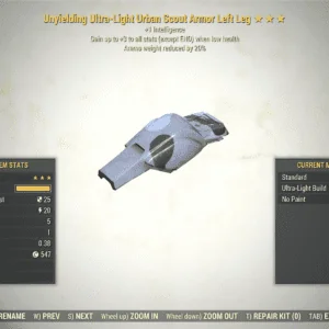 Screenshot of a Fallout 76 item for PC & Steam players, showing the stats.