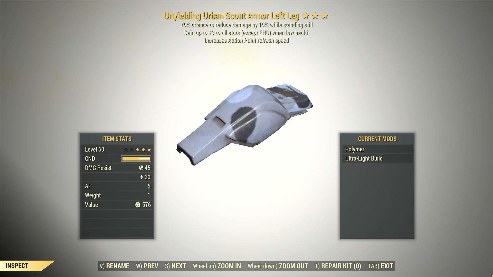 Screenshot of a Fallout 76 item for PC & Steam players, showing the stats.