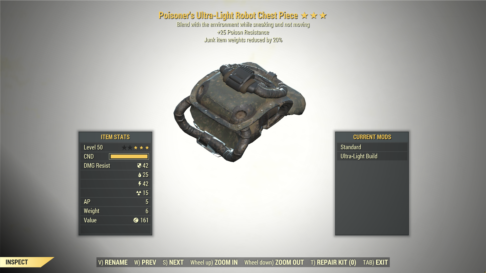 Screenshot of a Fallout 76 item for PC & Steam players, showing the stats.