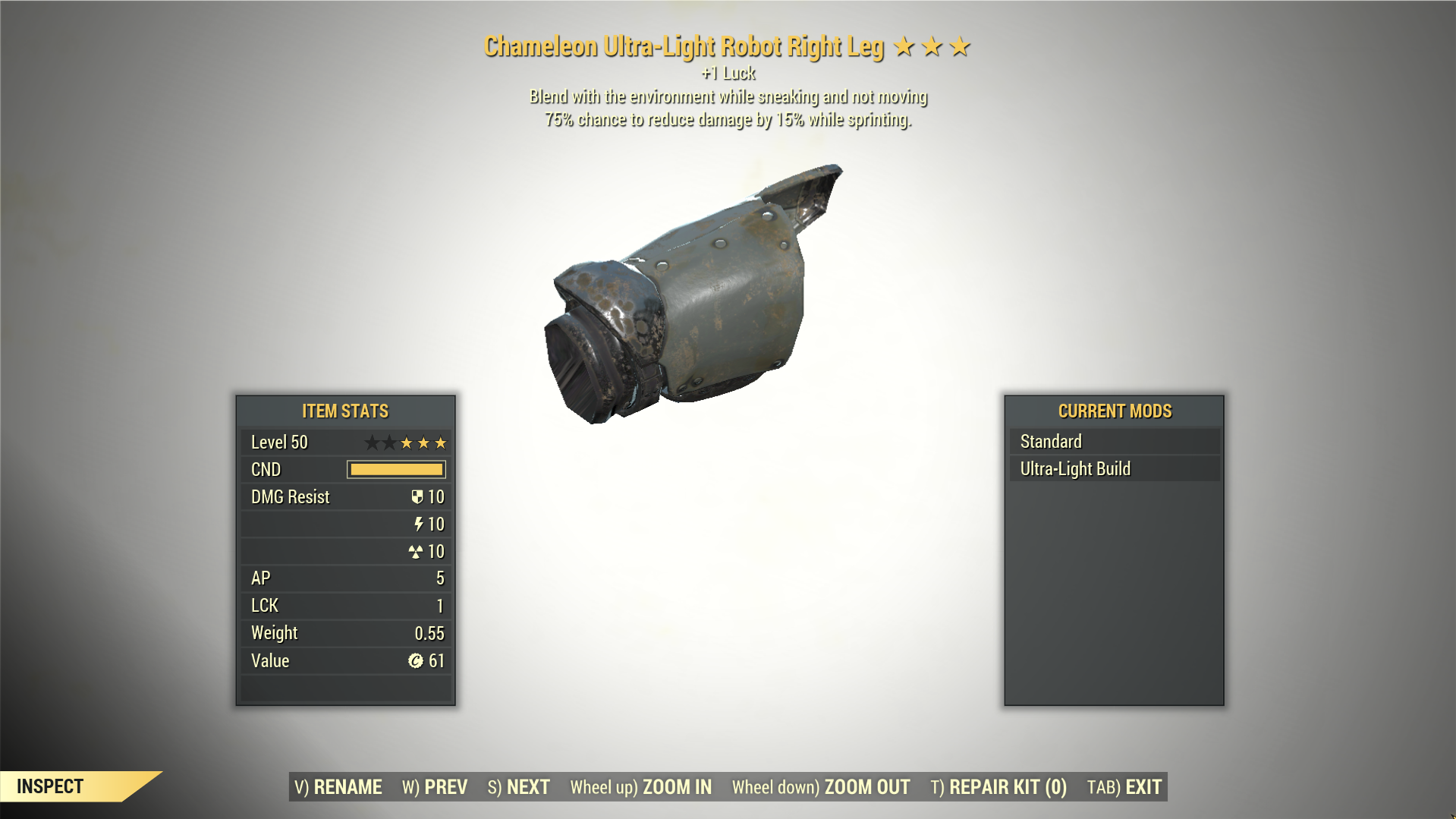 Screenshot of a Fallout 76 item for PC & Steam players, showing the stats.