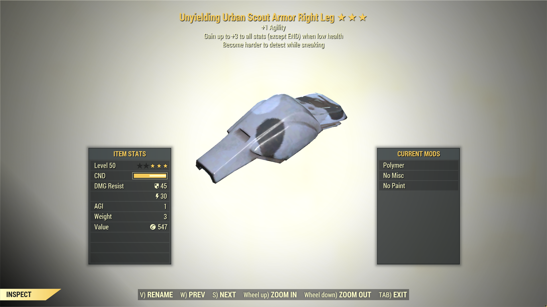 Screenshot of a Fallout 76 item for PC & Steam players, showing the stats.