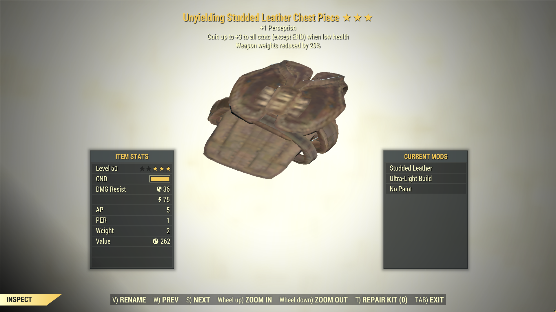 Screenshot of a Fallout 76 item for PC & Steam players, showing the stats.