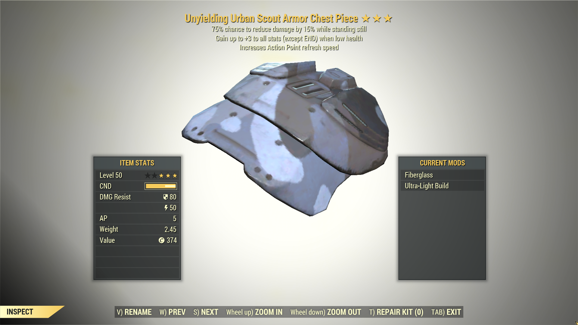 Screenshot of a Fallout 76 item for PC & Steam players, showing the stats.