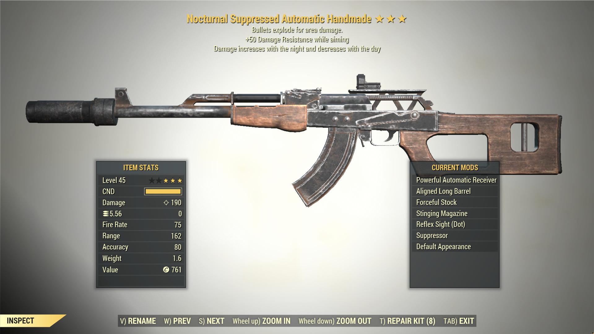 Screenshot of a Fallout 76 item for PC & Steam players, showing the stats.