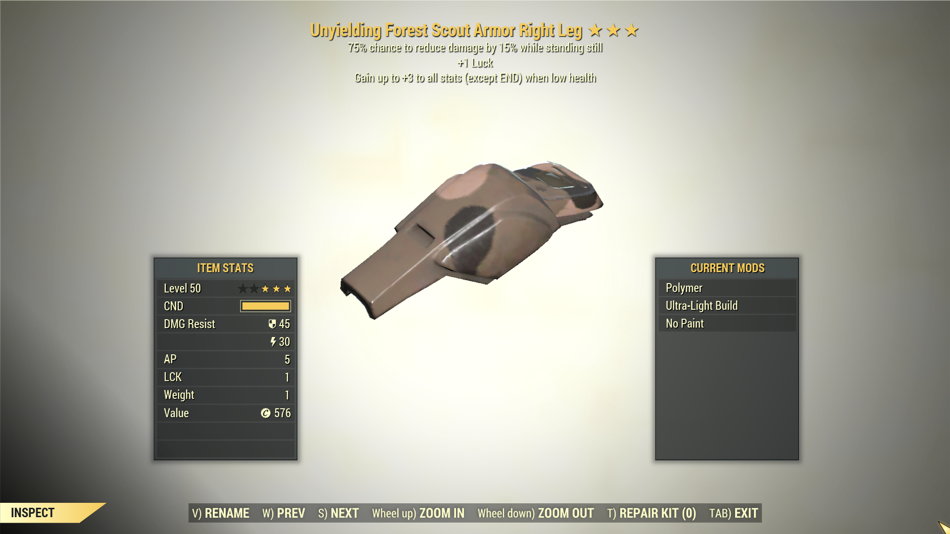 Screenshot of a Fallout 76 item for PC & Steam players, showing the stats.