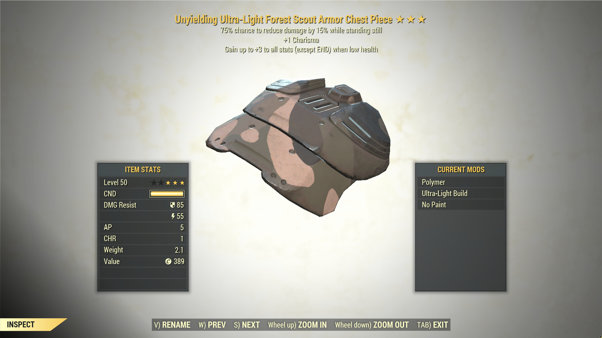 Screenshot of a Fallout 76 item for PC & Steam players, showing the stats.