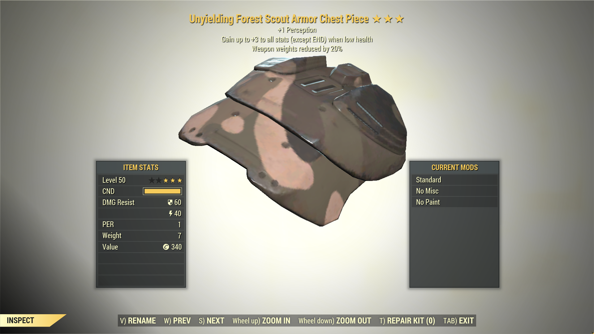 Screenshot of a Fallout 76 item for PC & Steam players, showing the stats.