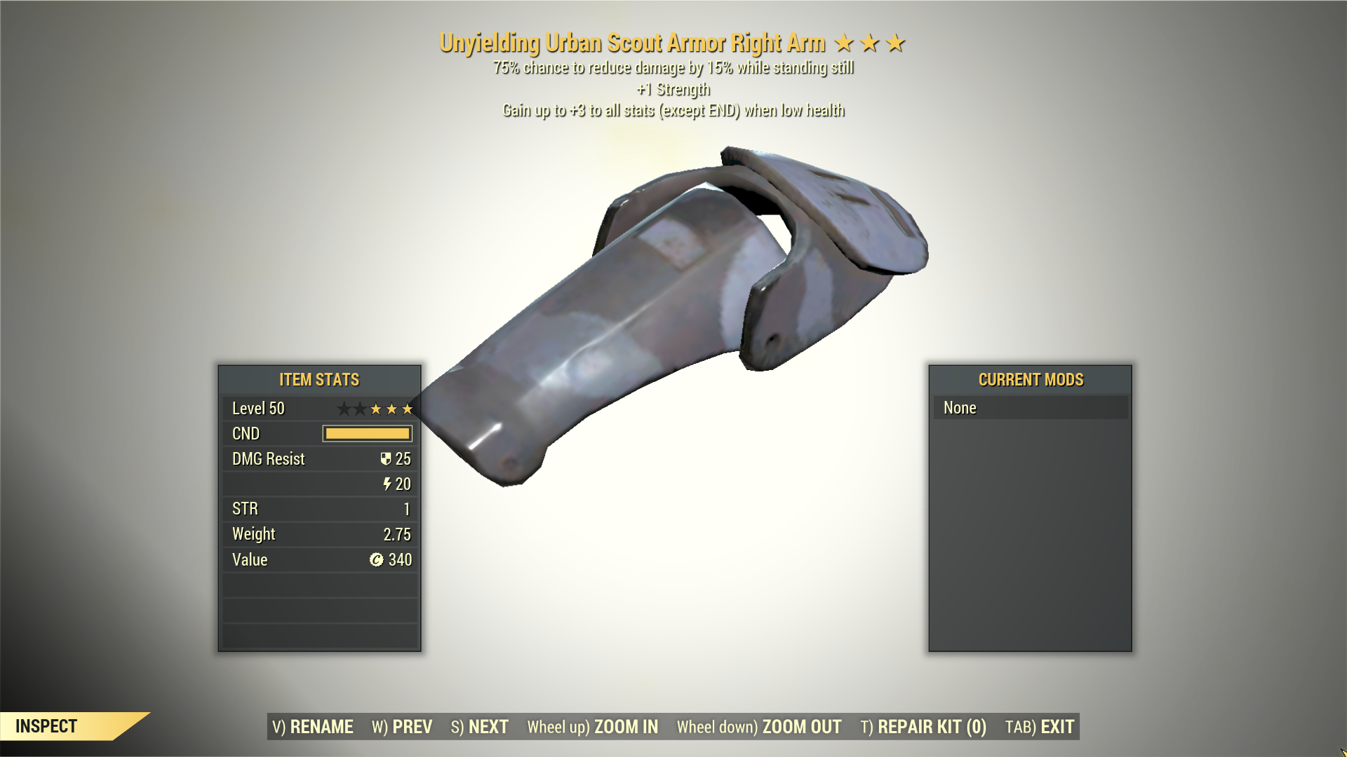 Screenshot of a Fallout 76 item for PC & Steam players, showing the stats.