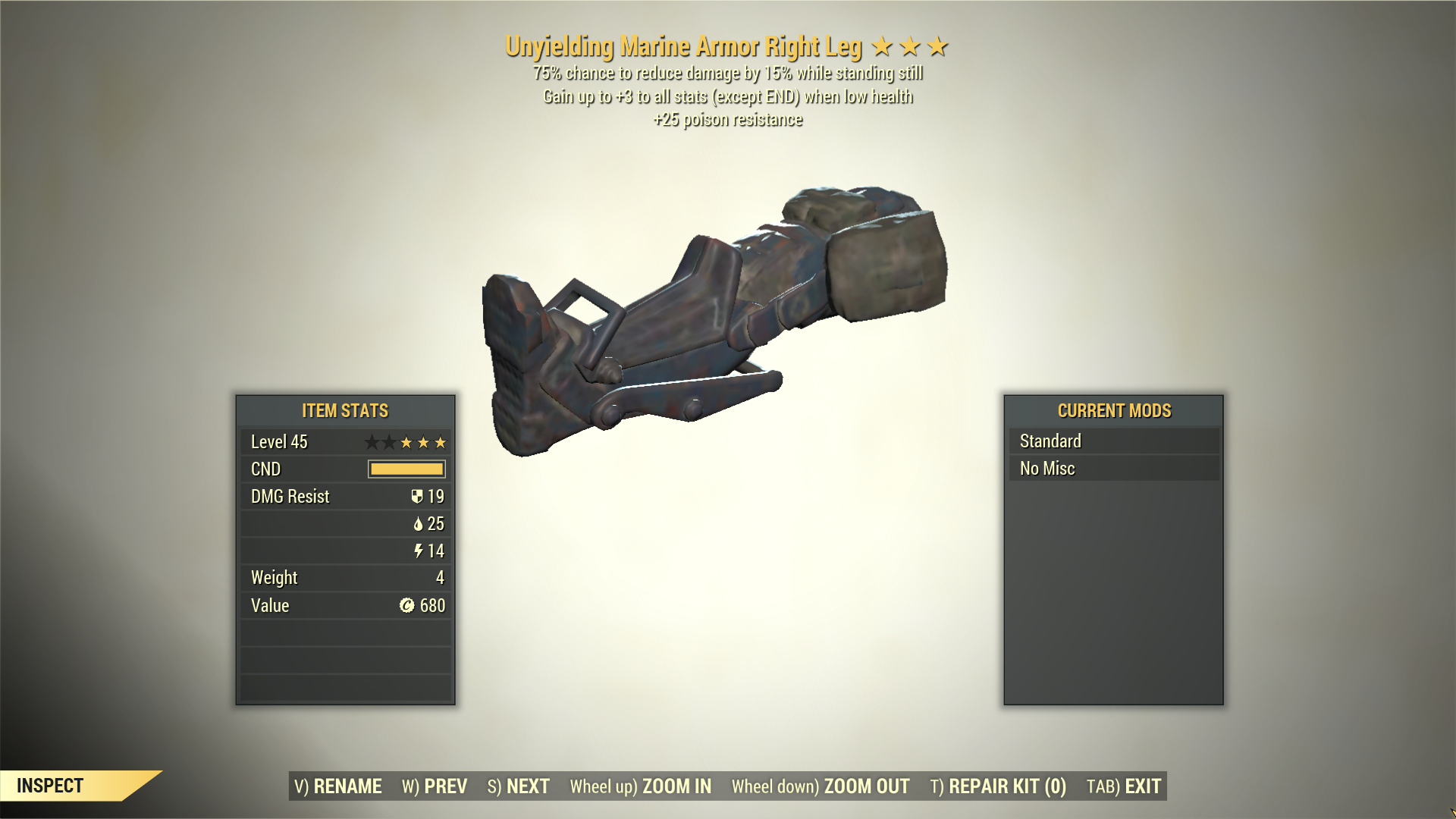 Screenshot of a Fallout 76 item for PC & Steam players, showing the stats.