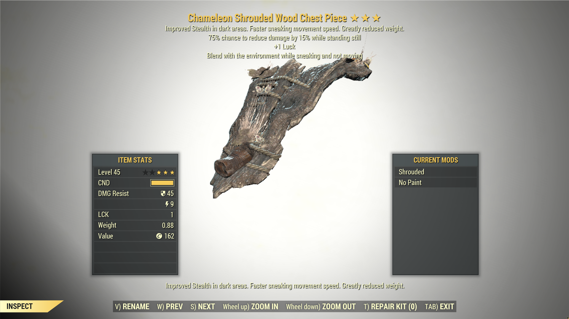 Screenshot of a Fallout 76 item for PC & Steam players, showing the stats.