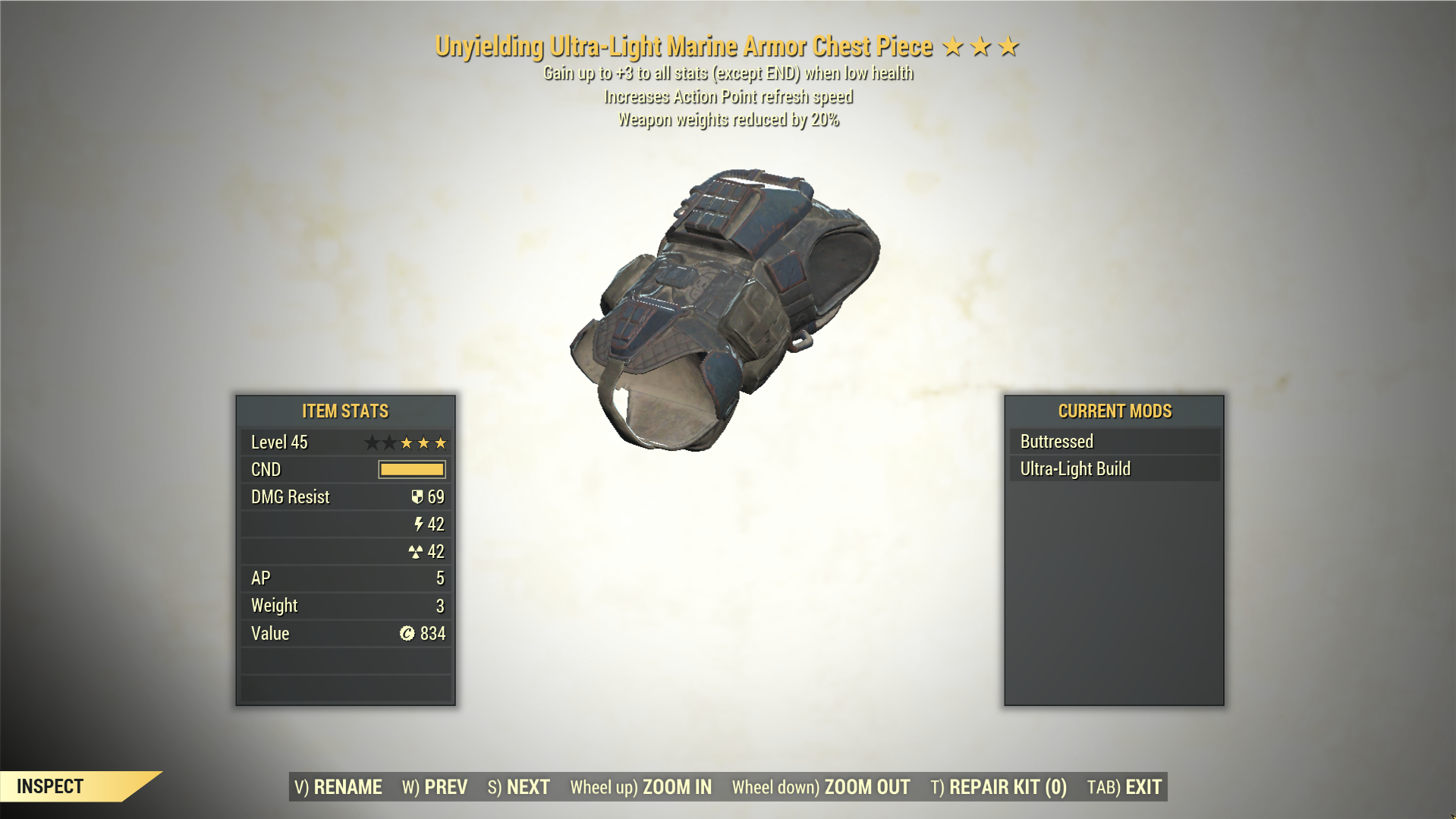Screenshot of a Fallout 76 item for PC & Steam players, showing the stats.