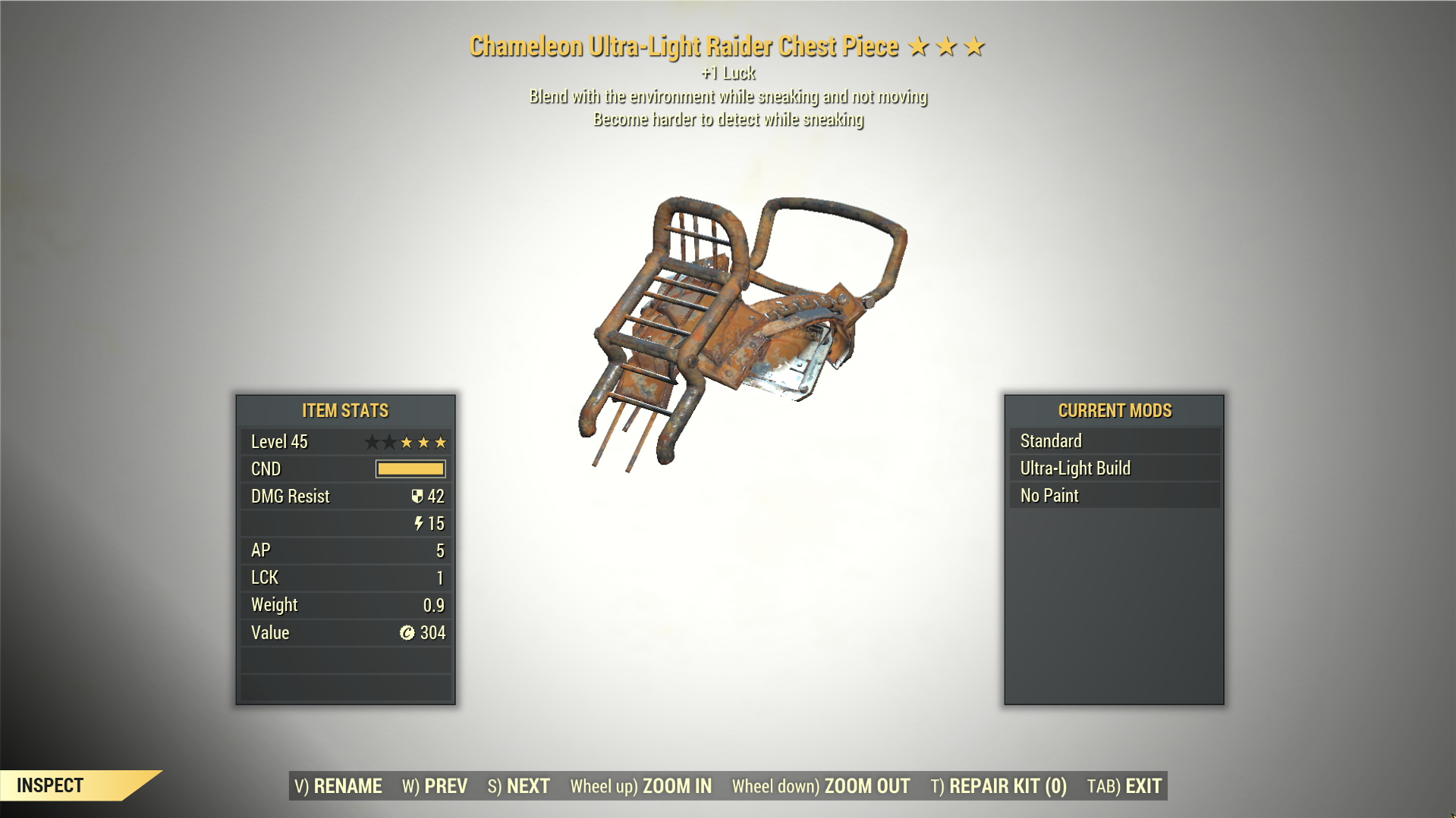Screenshot of a Fallout 76 item for PC & Steam players, showing the stats.