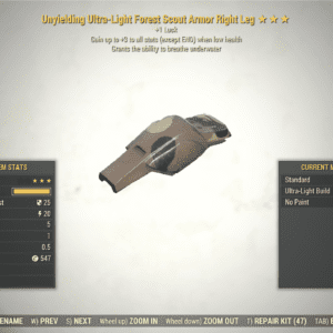Screenshot of a Fallout 76 item for PC & Steam players, showing the stats.