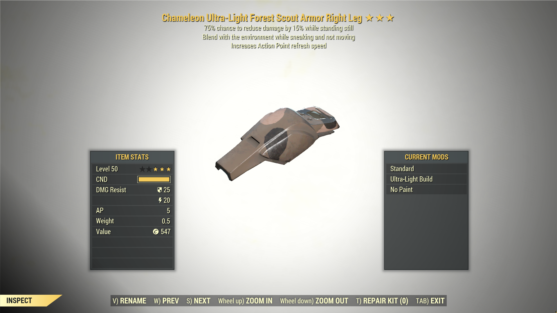Screenshot of a Fallout 76 item for PC & Steam players, showing the stats.