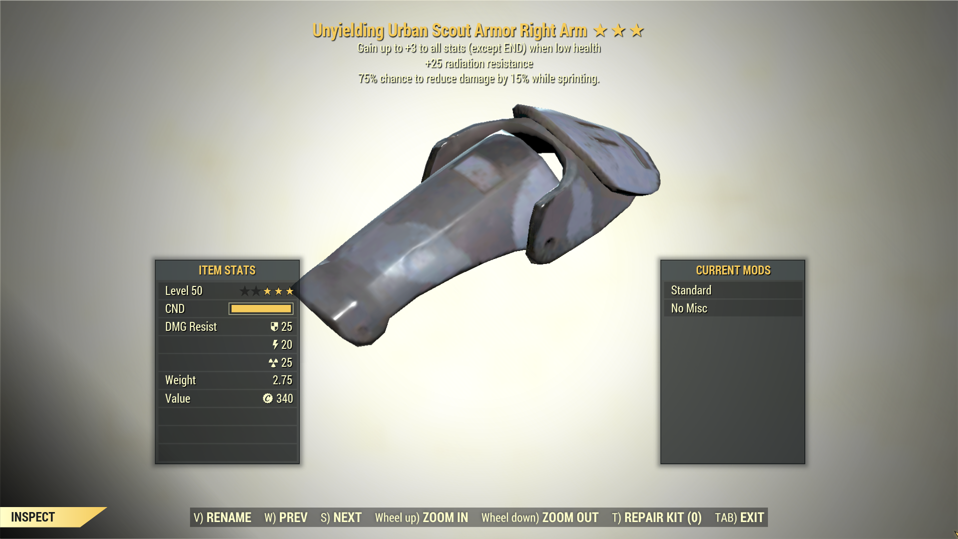 Screenshot of a Fallout 76 item for PC & Steam players, showing the stats.