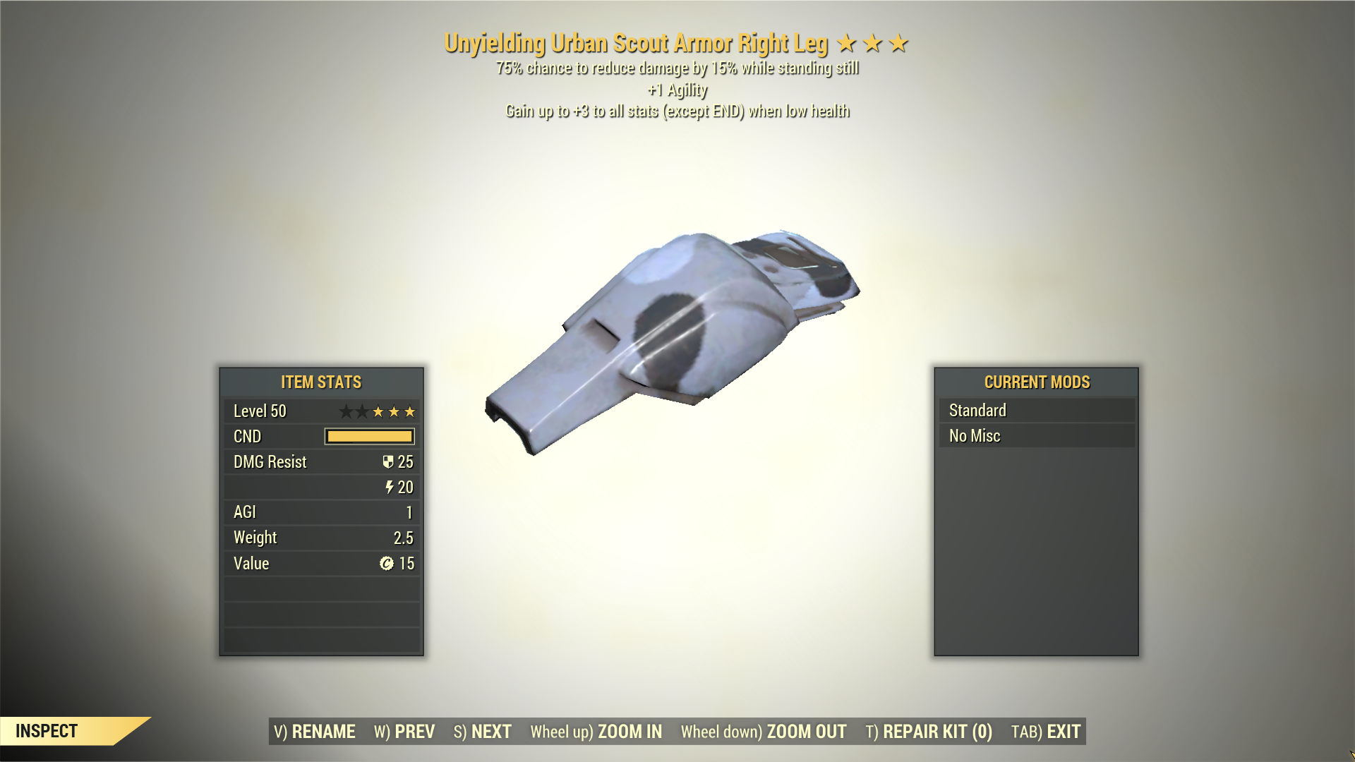 Screenshot of a Fallout 76 item for PC & Steam players, showing the stats.