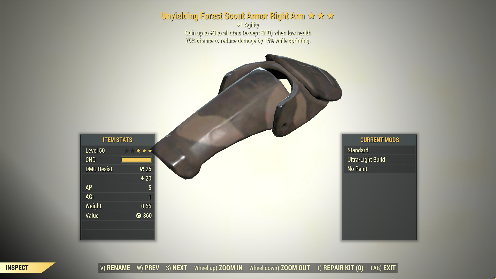 Screenshot of a Fallout 76 item for PC & Steam players, showing the stats.