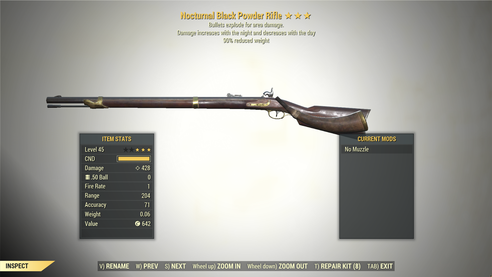 Screenshot of a Fallout 76 item for PC & Steam players, showing the stats.