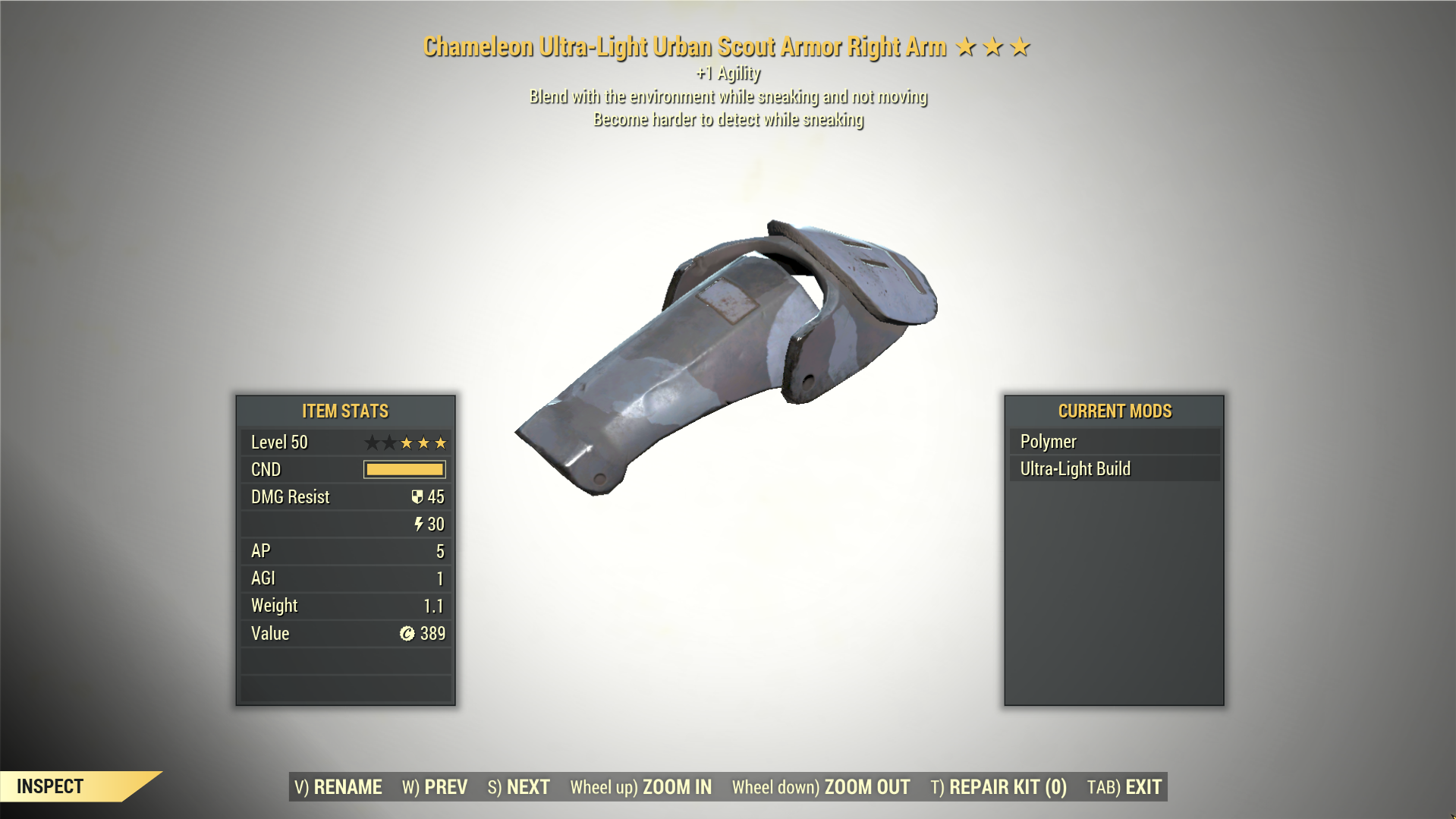 Screenshot of a Fallout 76 item for PC & Steam players, showing the stats.