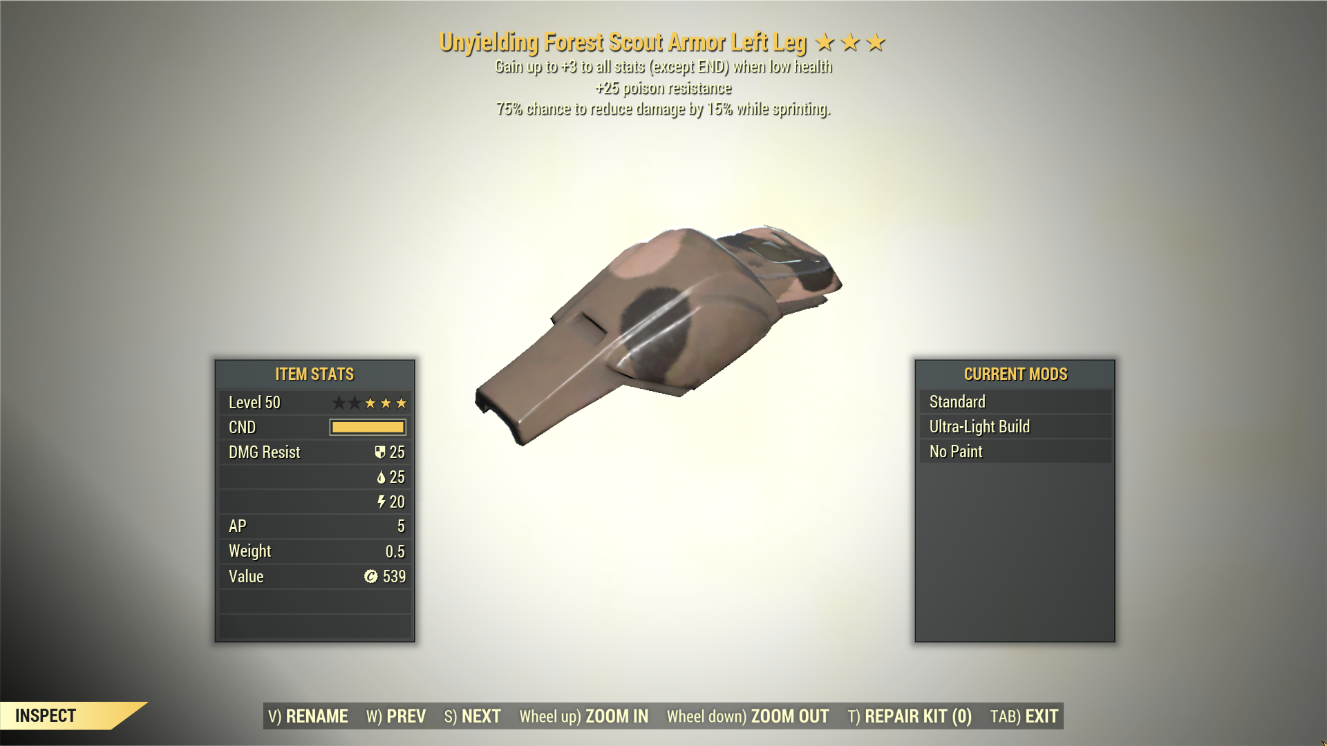 Screenshot of a Fallout 76 item for PC & Steam players, showing the stats.