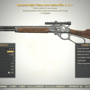 Screenshot of a Fallout 76 item for PC & Steam players, showing the stats.