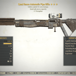 Screenshot of a Fallout 76 item for PC & Steam players, showing the stats.