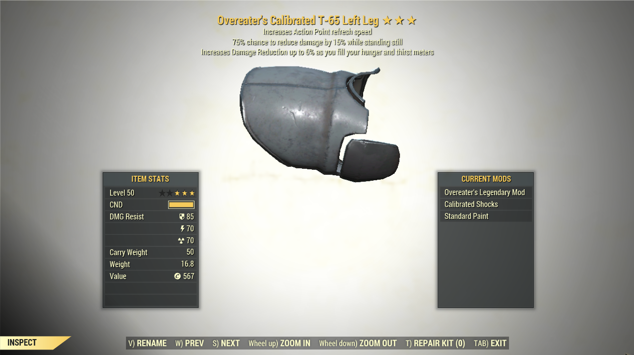 Screenshot of a Fallout 76 item for PC & Steam players, showing the stats.