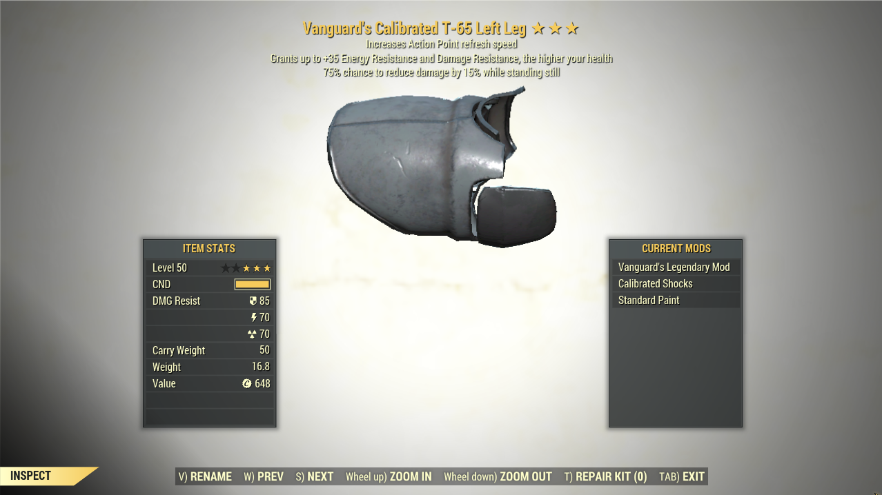 Screenshot of a Fallout 76 item for PC & Steam players, showing the stats.