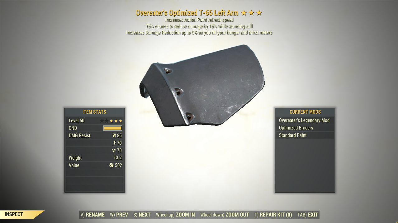 Screenshot of a Fallout 76 item for PC & Steam players, showing the stats.