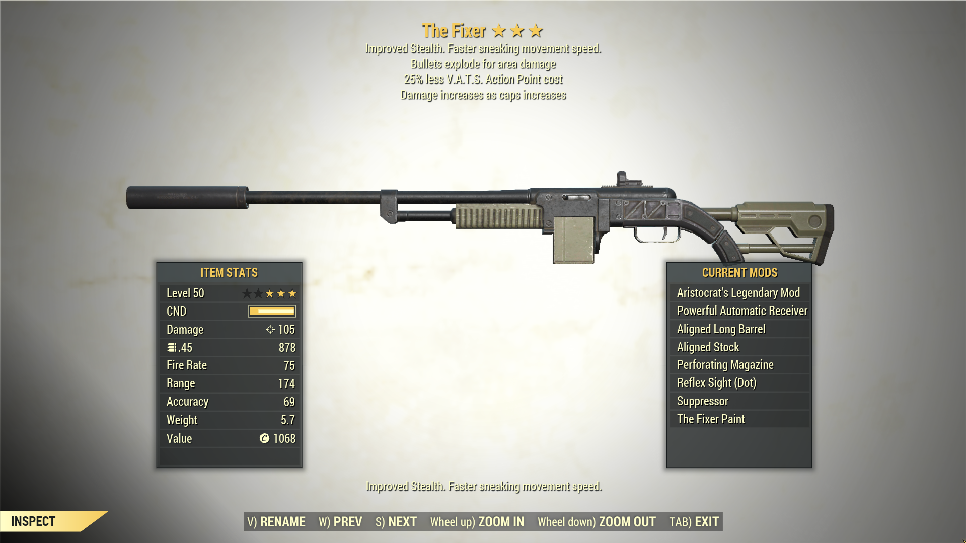 Screenshot of a Fallout 76 item for PC & Steam players, showing the stats.